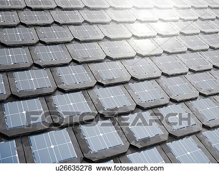 Solar panel integrates into the roof tiles or shingles. 3d illustration. View Large Photo Image Stock Photo - Solar panel integrates into the roof tiles or shingles. 3d illustration.. Fotosearch