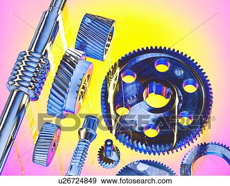 Stock Photo - Solarised still life of 0ecision engineered cogs and gears. Fotosearch
