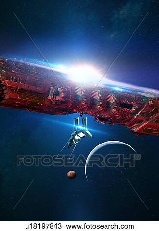 Space craft and planets, illustration. View Large Photo Image Stock Image - Space craft and planets, illustration.. Fotosearch