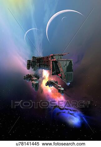 Stock Photography - Space craft and planets, illustration.. Fotosearch