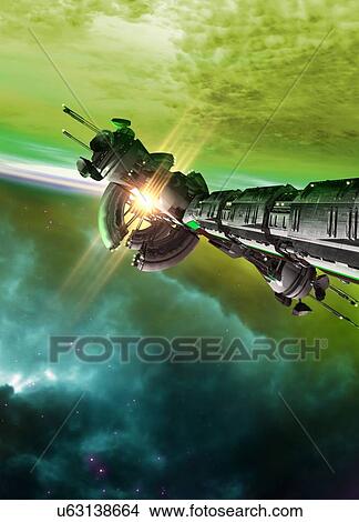 Picture - Space craft flying, illustration.. Fotosearch