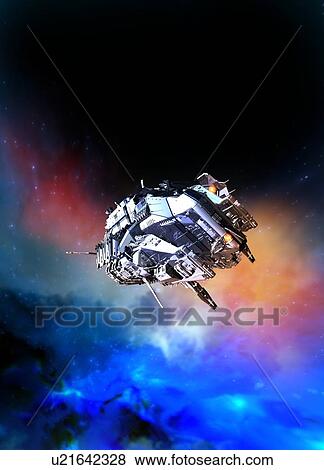 Stock Photo - Space craft flying, illustration.. Fotosearch