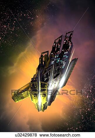 Stock Photo - Space craft flying, illustration.. Fotosearch