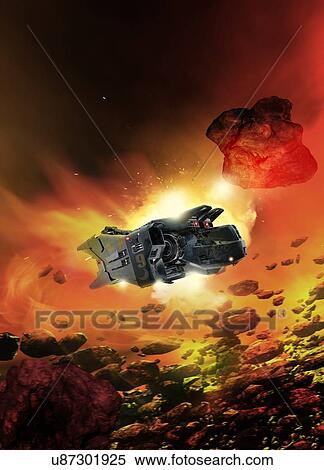 Space craft in asteroid belt, illustration. View Large Photo Image Stock Photography - Space craft in asteroid belt, illustration.. Fotosearch