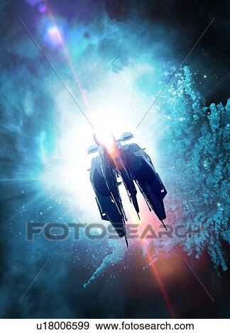 Stock Photo - Space craft in bright light, illustration.. Fotosearch