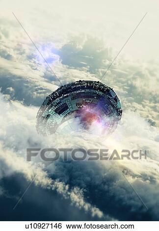 Stock Photograph - Space craft in cloud, illustration.. Fotosearch