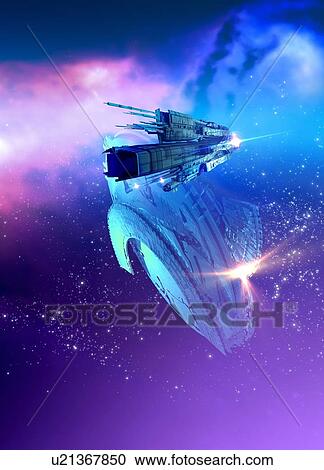 Stock Image - Space craft in space, illustration.. Fotosearch