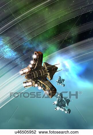 Stock Image - Space craft in space, illustration.. Fotosearch