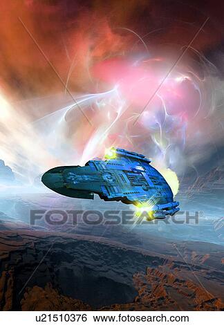 Stock Photograph - Space craft in space, illustration.. Fotosearch