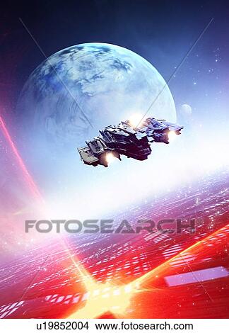 Space craft with moon, illustration. View Large Photo Image Picture - Space craft with moon, illustration.. Fotosearch