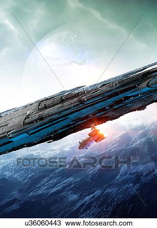 Space craft with small ship, illustration. View Large Photo Image Stock Image - Space craft with small ship, illustration.. Fotosearch