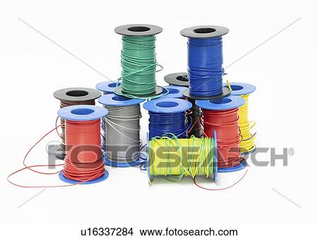Picture - Spools of electrical cables.. Fotosearch