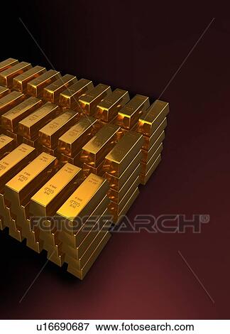 Stock Photo - Stacks of gold bullion bars, illustration.. Fotosearch