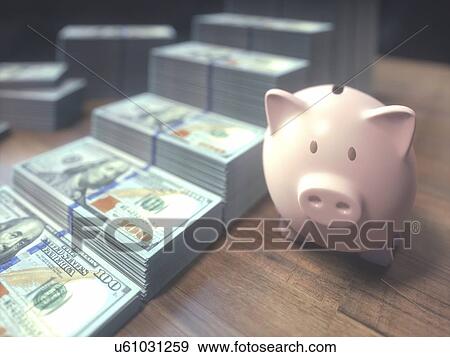Stacks of one hundred US dollar banknotes and piggy bank, illustration. View Large Photo Image Stock Photo - Stacks of one hundred US dollar banknotes and piggy bank, illustration.. Fotosearch