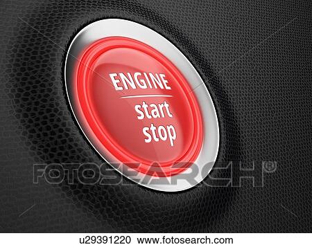 Stock Image - Start button of engine on car dashboard. Stop-start system. 3D illustration.. Fotosearch