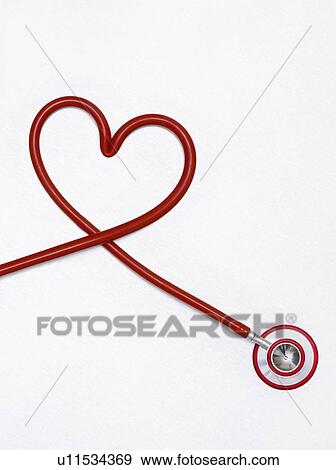 Stock Photo - Stethoscope in a heart shape against a white background.. Fotosearch