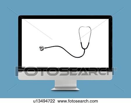 Stethoscope on computer monitor. View Large Photo Image Stock Image - Stethoscope on computer monitor.. Fotosearch