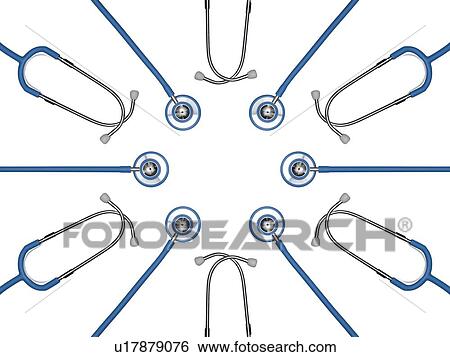 Stock Photograph - Stethoscopes in a circle against a white background.. Fotosearch