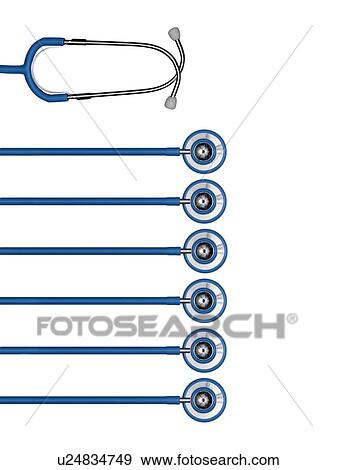 Stock Photo - Stethoscopes in a row against a white background.. Fotosearch