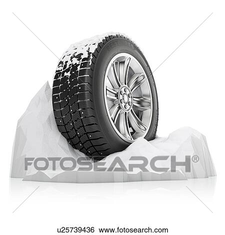 Stock Photograph - Studded winter tyre in snow, illustration.. Fotosearch