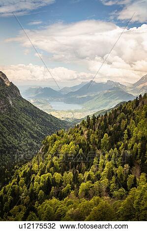 Stock Image - Sunny day, French Alps, Parc naturel rgional du Massif des Bauges, Chatelard-en-Bauges, Rhone-Alpes, France. Fotosearch