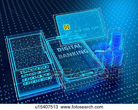 Technology of modern digital banking. Credit card, smartphone, POS terminal, stack of coins in blue virtual space. 3d illustration. View Large Photo Image Stock Image - Technology of modern digital banking. Credit card, smartphone, POS terminal, stack of coins in blue virtual space. 3d illustration.. Fotosearch