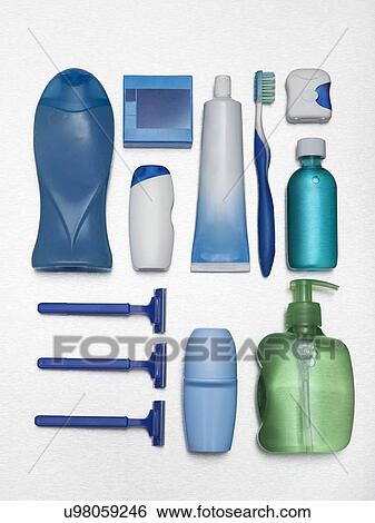 Stock Photograph - Toiletries against a white background.. Fotosearch