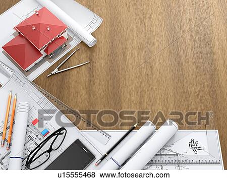 Tools of the architect and architectural drawings on the desktop. Top view with copy space. 3D illustration. View Large Photo Image Stock Photo - Tools of the architect and architectural drawings on the desktop. Top view with copy space. 3D illustration.. Fotosearch