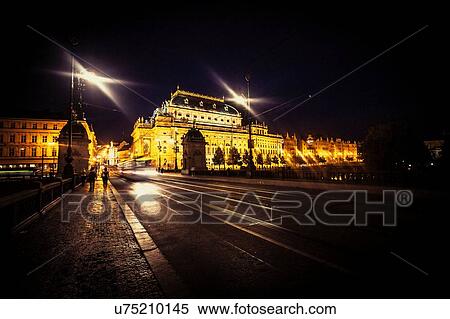 Stock Photography - Tram line on road, Charles Bridge, Prague, Czech Republic. Fotosearch