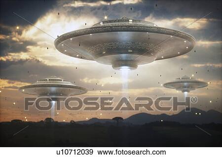 UFO flying in sky, illustration. View Large Photo Image Stock Photo - UFO flying in sky, illustration.. Fotosearch