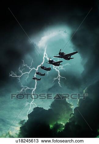 Vintage aeroplanes in lighting storm, illustration. View Large Photo Image Stock Image - Vintage aeroplanes in lighting storm, illustration.. Fotosearch
