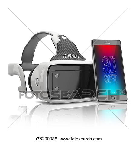 Stock Photography - Virtual reality headset and smartphone on white background, illustration.. Fotosearch