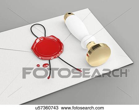 Stock Image - Wax seal on envelope, illustration.. Fotosearch