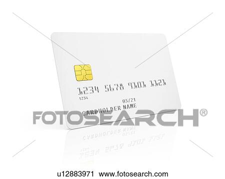 Stock Image - White blank credit bank card, isolated on white background. Empty template. 3D illustration.. Fotosearch