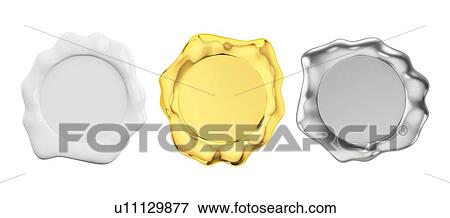Stock Photo - White, gold and silver wax seals, illustration.. Fotosearch
