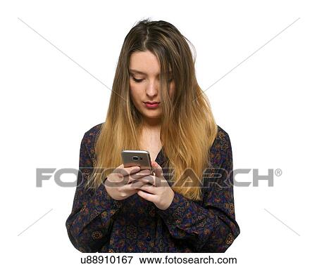 Woman using smartphone View Large Photo Image Stock Photo - Woman using smartphone. Fotosearch