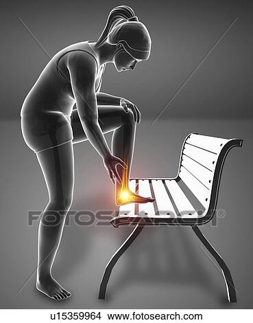 Picture - Woman with foot pain, computer illustration.. Fotosearch