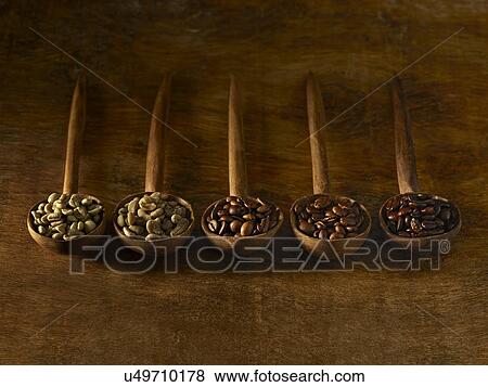 Stock Photo - Wooden spoons with coffee beans.. Fotosearch