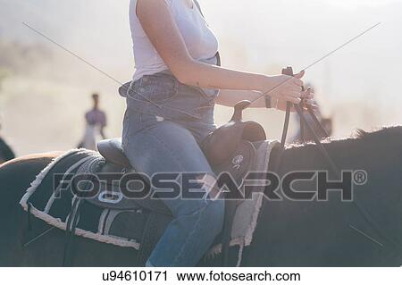 Young woman riding horse, cropped View Large Photo Image Stock Image - Young woman riding horse, cropped. Fotosearch