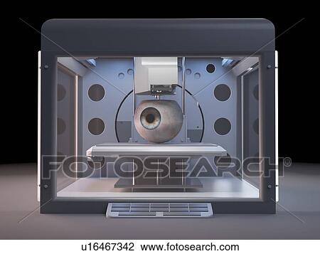Stock Image - 3d rendered illustration of a 3d printer printing an eye.. Fotosearch