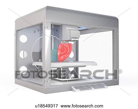 Stock Photo - 3d rendered illustration of a 3d printer printing an ear.. Fotosearch