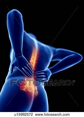 Stock Image - 3d rendered illustration of a man with backache.. Fotosearch