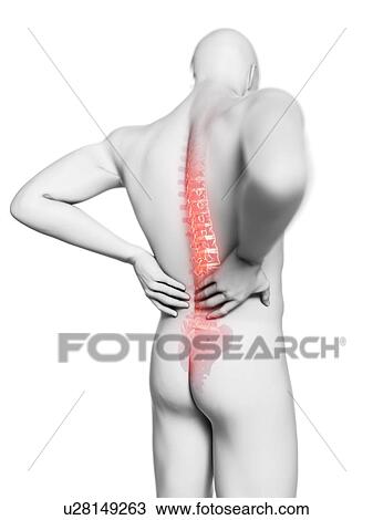 Stock Image - 3d rendered illustration of a man with backache.. Fotosearch