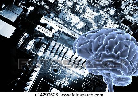Artificial intelligence. Human brain with a large microchip against a computer motherboard. View Large Photo Image Stock Photograph - Artificial intelligence. Human brain with a large microchip against a computer motherboard.. Fotosearch