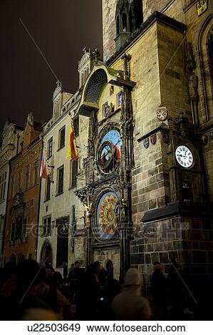Stock Photo - Astronomical Clock and tower, Old Town Square, Prague, Czech Republic. Fotosearch