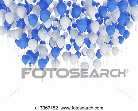 Stock Image - Blue and white party balloons isolated on white background, illustration.. Fotosearch