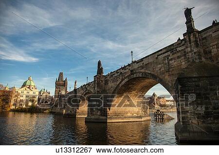 Stock Photo - Charles Bridge and Vltava river, Prague, Czech Republic. Fotosearch