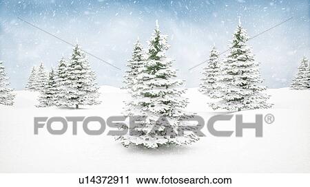 Christmas Winter Landscape Computer Illustration Falling Snow