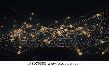Stock Image - Connected yellow lines and dots, computer illustration.. Fotosearch