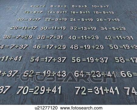 Stock Image - Goldbach's conjecture, illustration. The 18th century mathematician Christian Goldbach conjectured that every even integer greater than 2 can be written as the sum of two primes. This remains one of the most famous unproven conjectures in mathematics.. Fotosearch